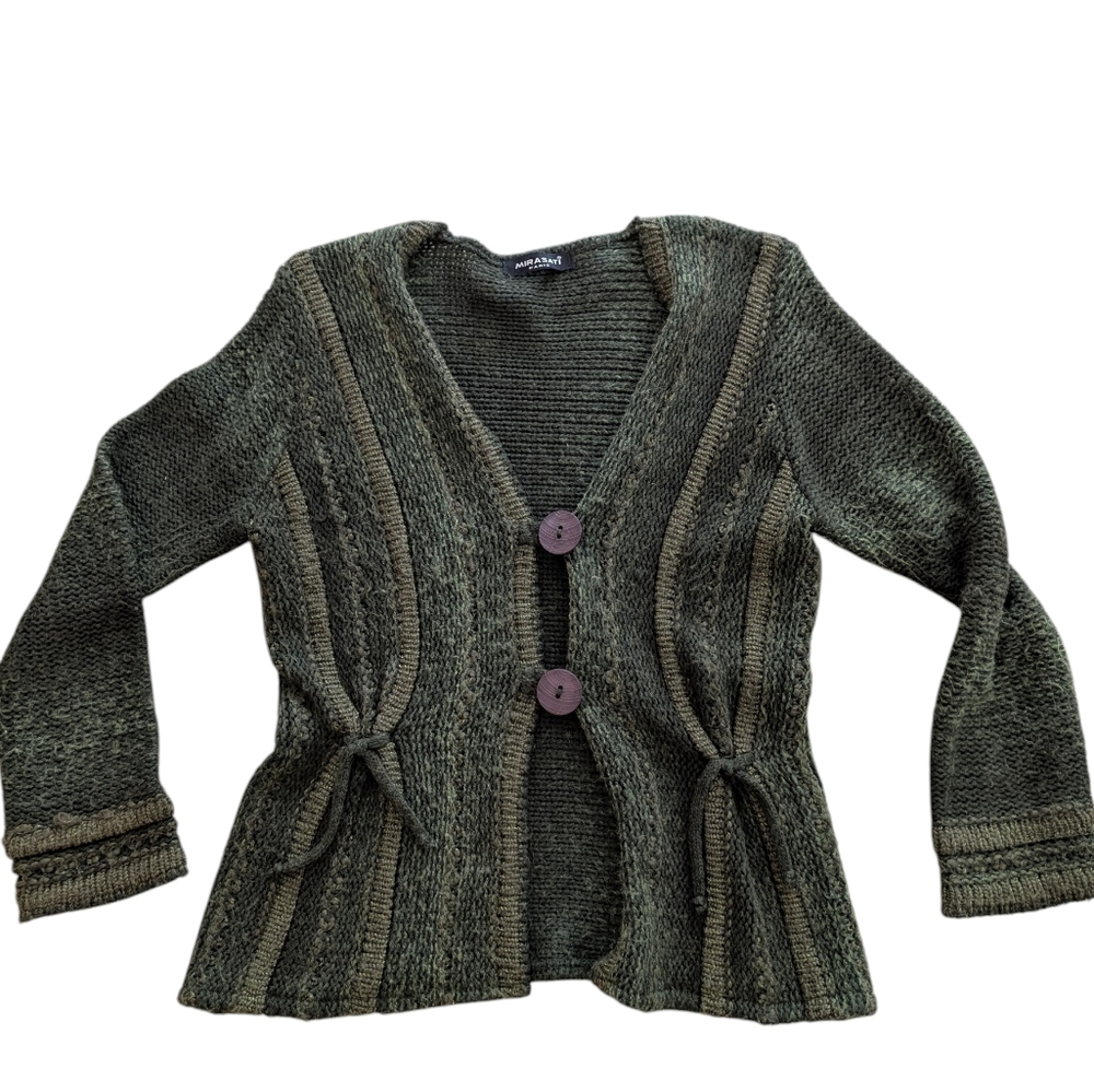 Y2K WHIMSYGOTH Fairycore Green Knit Big Button Cardigan Sweater - Picture 1 of 9